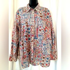 Lauren Ralph Lauren 100% Cotton Button Down Long Sleeve Blouse Womens Sz 2X